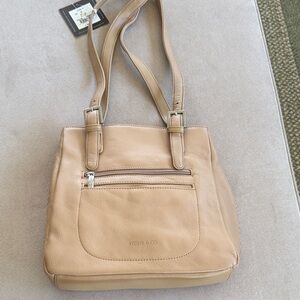 Stone & Co. Tan Leather Double-Strap Shoulder Bag with Front Zip